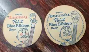 2 NOS Pabst Blue Ribbon Beer Coasters. 1960s vintage can bottle