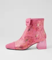 New Django & Juliette Mensah Pink Orange Flower Suede Leather Ankle Boots Wom...