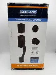 Schlage Camelot Aged Bronze - Door Handleset with Georgian Knob F60 CAM 716 GEO