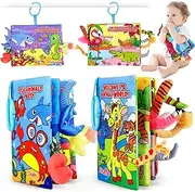 Vanmor Soft Baby Books for 0-18 Month Olds – 2PCS Crinkle Cloth Books with Forest and Ocean Themes, Tummy Time Toys for Infants, Sensory Books for Babies, Ideal Christmas