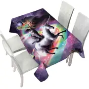 Crazy Funny Space Cat Riding Unicorn with Tacos and Rainbow Tablecloth