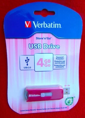 VERBATIM #97649~ 4GB USB 2.0 FLASH DRIVE ~ METALLIC PINK ~RETRACTIBLE~BRAND NEW