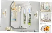26"x38" Frameless Mirror, Arched Mirror with Diamond-Shaped Beveled