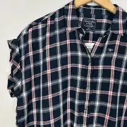 New ABERCROMBIE & FITCH Size MEDIUM Navy Blue Plaid Button Front Shirt Top Women