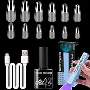 THR3E STROKES Gel Nail Kit Easy Nail Extension Set With 100Pcs Shaped Tips 6 in 1 Nail Glue Base Gel and Innovative Led Lamp Easy Funny Diy Nail Tips Art Decoration at Home Gift for Women (GEL X KIT
