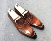 Handmade Men's Leather Two Tone Brown Loafers Slip Ons Dress Custom shoes-1049