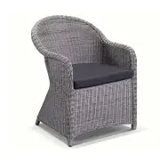 Outdoor Plantation Full Round Wicker Dining Chair -Brushed Grey with Denim Grey cushions