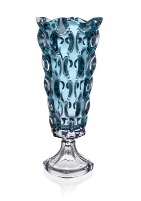 Crystal Glass Footed Vase 15" Centerpiece Flower Vase Aquamarine Bohemia Crystal