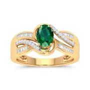 9kt Yellow Gold Created Emerald and Diamond Ring