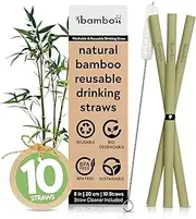 Natural Bamboo Drinking Straws Eco-Friendly, Sustainable, Bamboo Straws Reusable - 20cm Straws with Straw Cleaner Biodegradable Alternative to Plastics, Stainless Steel & Glass by BIKO BAMBOO