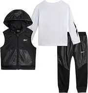 [Reebok] Boys Athletic Set - 3 Piece Zip Puffer Vest, Long Sleeve Jersey Tee, and Fleece Jogger Pants for Toddlers/Boys (12M-7)