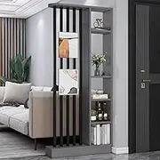 Wall Room Divider, Storage Cabinet Storage Display with Shelves, Modern Freestanding Wood Room Divider Screen, Wall Privacy Screens for Home Office Decorative(Gray+Black,100x24x205cm)