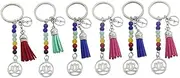 [Healeved] 6PCS Colorful Amber Beads Keychain with Seven Chakra Design Lotus Tassel Pendant Bag Charm Stylish Key Ring for Keys Bags and Cellphones