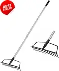 Garden Rake, Heavy Duty Carbon Steel with Adjustable Stainless Handle