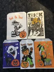 Vintage NOS Halloween Candy Treat Candy Paper Bag Lot 5 80's Graphics