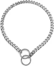 Flat Chain Dog Collar, Metal Slip P-Link Training Heavy Duty Dog Collar Puppy Collars for XS Small Medium Large Dogs, Silver XS