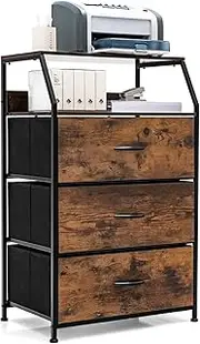 Giantex Industrial Chest of Drawers, Vertical Storage Towel w/ 3 Fabric Drawers, 2 Shelves & Anti-Toppling Kit, Nightstand Dresser Organizer Unit for Bedroom, Living Room & Entryway, Rustic Brown