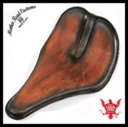 Spring Seat Chopper Harley Sportster Dyna 10x14" Long Nose Groove Smooth Ant Brn