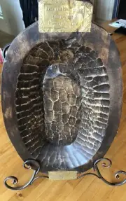 Large Hammered Wood Dough Bowl Bread Trencher With Metal Scroll Iron Easel