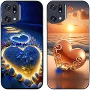 2 Pcs/Lot Love Heart Beach Printed TPU Soft Gel Silicone Back Phone Case Cover (Case for Oppo Find X5 Pro)
