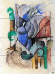 Franz Marc Abstract Art Mural Tumbled Marble Backsplash Tile #1011