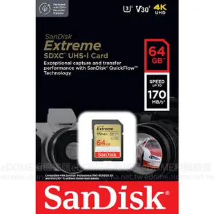 SanDisk Extreme SD SDXC 64GB U3 V30 相機記憶卡 公司貨 SDSDXV2-064G