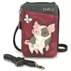 New Chala Wallet Crossbody Pleather Organizer Phone Bag SPOTTED PINK PIG Berry