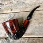 Eric Nording Red Partially Carved Bent Dublin Briar Tobacco Pipe - NEW