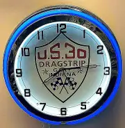19" US30 Dragstrip Gary Indiana Sign Double Neon Clock Blue Neon US 30 Dragway