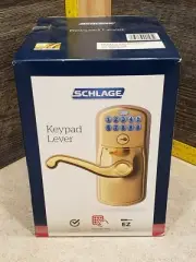 NEW Schlage FE595V PLY/FLA50 Flex Lock Keypad Entry Lock Leverset Brass 2887222