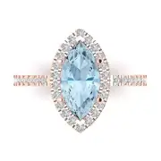 2.3ct Marquise Halo Natural Aquamarine Promise Bridal Wedding Ring 14k Rose Gold