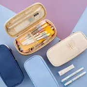 Applique Canvas Pencil Case #2 Light Blue & Beige - One Size