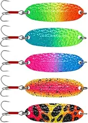 Ｓｉｍｈｏａ 5 Pieces Fishing Spoons Gear Iron Tackle Spinnerbaits Hard Sequins Fishing Lures for Catfish Pike Trout Bass Salmon