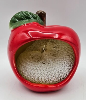 Home Essentials Red Ceramic Apple Scrubby Sponge Holder Kitchen Decor