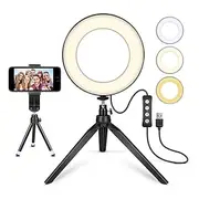 LED Ring Light Lamp 6 15cm Desktop Tripod Stand for YouTube Video Makeup Tiktok Mini LED Camera Light with Cell Phone Holder with 3 Light Modes 11 Brightness