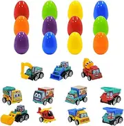 Generic 12Pcs Prefilled Easter Eggs Easter Egg Fillers with Construction Vehicles Easter Basket Stuffers Filled Easter Egg Toddlers