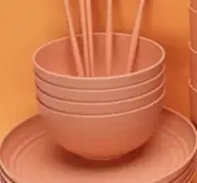 Unbreakable Cereal Bowls Orange Reusable Wheat Straw 4 Dishwasher & Microwave