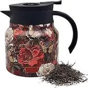 Coffee Carafe Insulated - 1000ml Vintage Floral Tea Steeper Pot with Strainer and Lid | Filter Tea Kettle with Handle, Insulated Stainless Steel Liner Tumbler for Hot Or Cold Tea