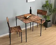 OSJ Square Dining Table 3-Piece Set, Dining Table, Dining Set, Brown, Width 35.4 inches (90 cm), 2 Seater