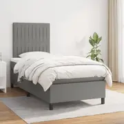 vidaXL Box Spring Bed with Mattress Dark Grey 106x203 cm King Single Size Fabric