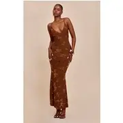Brown Devore V-neck Maxi Dress, Brown