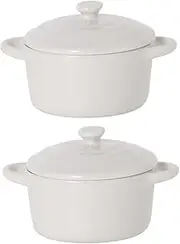 Alipis 2pcs Binaural Baking Bowl Convenient Steam Bowl Baking Dish with Lid Air Fryer Bowl Bird Nest Steamer Pot Accessories for Air Fryer Cooking Ramekin Soup Bowl Dish White Ceramics