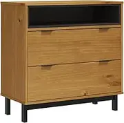 vidaXL Drawer Cabinet FLAM Solid Pine Wood – 80x40x80 cm with Oak Colour Finish and Plastic Handles – Multi-Functional Furniture Piece for Living Room and Bedroom