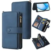 Foxdock Case for OPPO A60 4G PU Leather Magnetic Closure Fifteen Card Slots Zipper Poket Phone Case with Card Slot Stand Blue