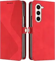 [YJZSKRXFAK] Case for Samsung Galaxy Z Fold5, Kickstand Business Casual Leather Flip Wallet Case for Galaxy Z Fold 5-Red