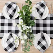Table Runner and 4 Napkins - White Plaid Pattern - 110 Inch x 14 Inch Runner ...