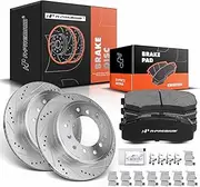 A-Premium 12.28 inch(311.92 mm) Rear Drilled and Slotted Disc Brake Rotors + Ceramic Pads Kit Compatible with Select Toyota and Lexus Models - 4Runner/GX470 2003-2009, FJ Cruiser, Sequoia, 6-PC Set