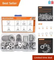 8 Sizes Flat Washers in 270 Count - Stainless Steel Assortment for Professionals