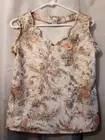New Floral Knit Blouse M Peach Scalloped V-Neck dressy Tank Top Light & Breezy