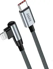 Laser 1m 18W USB-C to Lightning Cable, Right Angled, Nylon Braided, MFI Certified Fast Charging for All Lightning Apple Devices Like iPhone 11/12/13/14/15 Pro/Max, iPad Pro/Air/Mini, MacBook Air/Pro